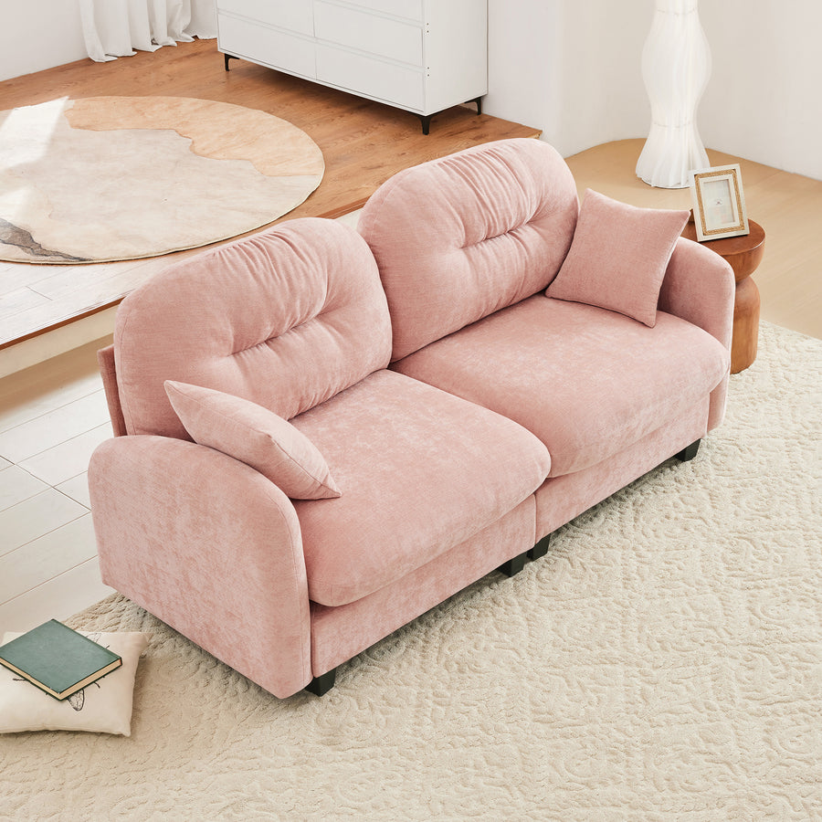 UNITED WE WIN 2-in-1 Sofa Bundle | Orange Corduroy Floor Sleeper + Pink Chenille Cloud Loveseat (Tufted, Ergonomic)