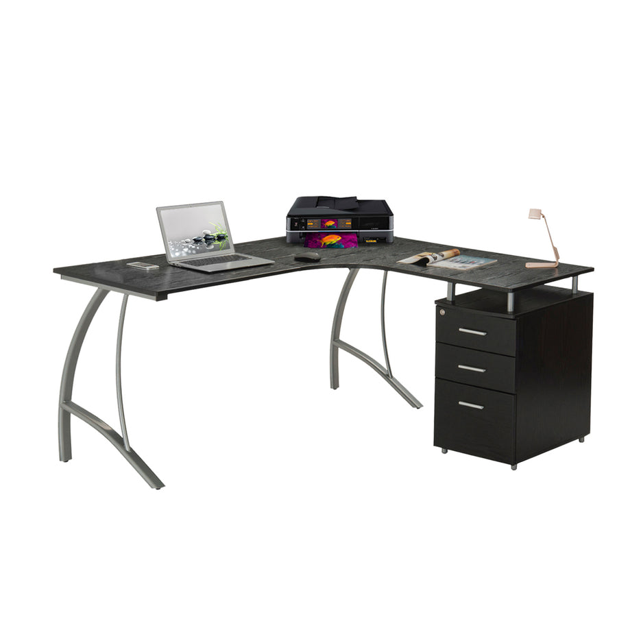 59" Espresso L-Shaped Desk with File Cabinet - product image 2