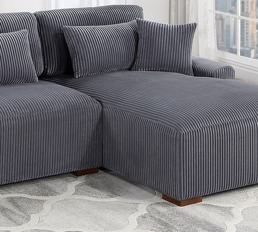 113" Dark Gray Corduroy Sectional Sofa with Chaise — alternate view 6