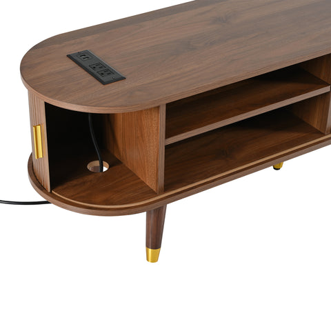 Fluted Oval TV Stand with Charging Station, Walnut, view 13