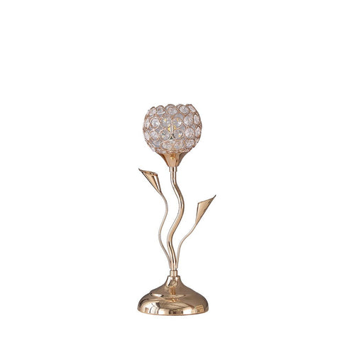 Floral Bell Glam Table Lamp with Acrylic Beads, 14" Rose Gold Metal
