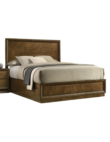 Transitional King Panel Bed with Tall Carved Headboard, Walnut, view 6