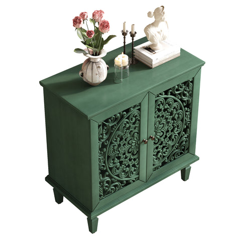 Vintage Accent Cabinet with Carved Floral Doors and Solid Wood Legs, Antique Green, view 13