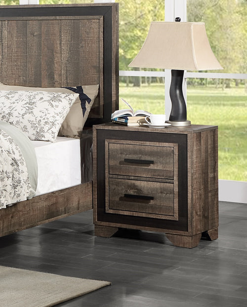 2-Drawer Nightstand, 24" Transitional Bedside Table with Paper Veneer, Oak Finish