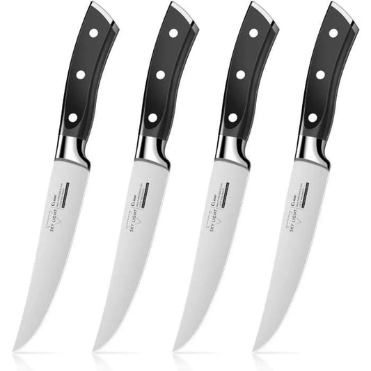 SKY LIGHT Steak Knives Set 12cm Table Knives, Non-Serrated Stainless Steel Blade and Ergonomic Handle for Kitchen 6264