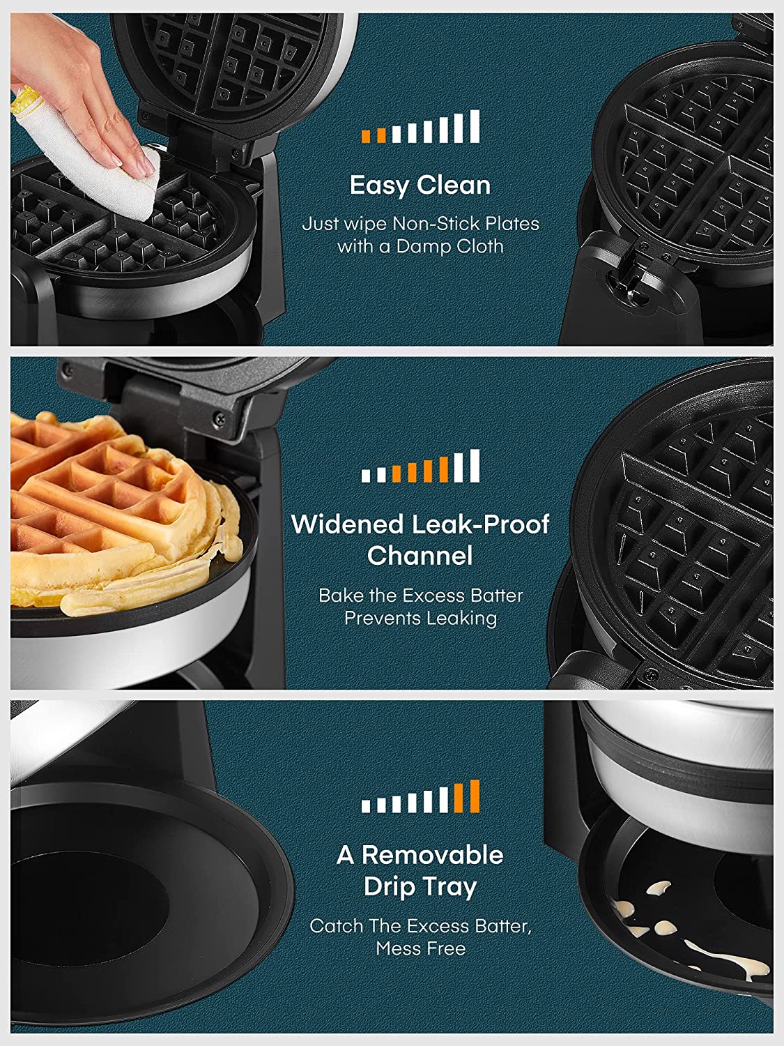 AICOOK Mini Waffles Maker for Individual, 1200W, Adjustable Temperature Dial, Nonstick Plates, Black